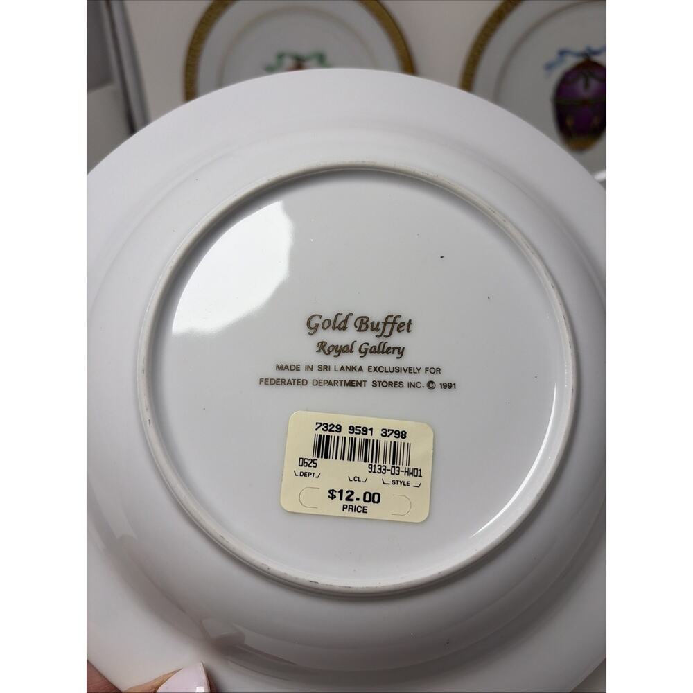 2 Gold Buffet Royal Gallery Faberge Egg Salad Plates Orange & Purple 2 Bowls - Picture 6 of 7